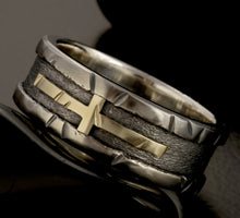 Mens Ring, 14K Gold Cross Silver or Copper, Mens Womens Wedding Band, Gift for men, 10mm ring RS-1408