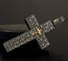 Mens Cross Pendant Silver and 14K Gold Handmade, Mens Cross Sterling Silver Handmade Pendant, Cross Jewelry, P-128