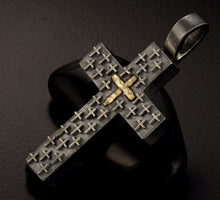 Mens Cross Pendant Silver and 14K Gold Handmade, Mens Cross Sterling Silver Handmade Pendant, Cross Jewelry, P-128