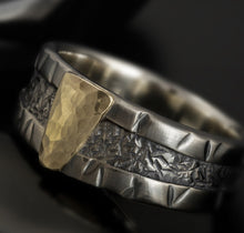 Mens ring, Silver and 14K Solid Gold, RS-1257