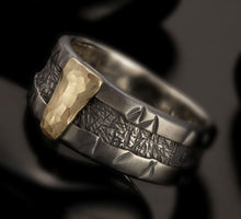 Mens ring, Silver and 14K Solid Gold, RS-1257
