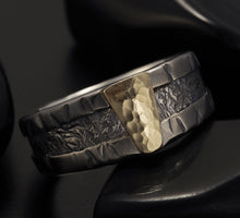 Mens ring, Silver and 14K Solid Gold, RS-1257