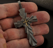 Large Cross Pendant, Silver and 14K Solid Gold Handmade Cross Pendant, Handmade Cross Pendant, Cross Jewelry, P-130