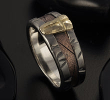 Mens Wedding Ring, 14K solid Gold & Silver Ring, Mens Wedding Band, Engagement Ring, Rustic mens ring, Gift for men, RS-1306