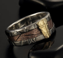 Mens Wedding Ring, 14K solid Gold & Silver Ring, Mens Wedding Band, Engagement Ring, Rustic mens ring, Gift for men, RS-1306