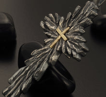 Mens Cross Pendant, Large Silver and 14K solid Gold Handmade Cross Pendant, Mens Cross Silver Handmade Pendant, Cross Jewelry, P-131-A