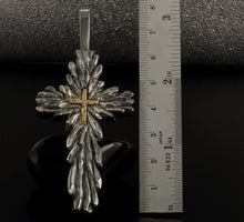 Mens Cross Pendant, Large Silver and 14K solid Gold Handmade Cross Pendant, Mens Cross Silver Handmade Pendant, Cross Jewelry, P-131-A