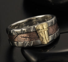 Mens Wedding Ring, 14K solid Gold & Silver Ring, Mens Wedding Band, Engagement Ring, Rustic mens ring, Gift for men, RS-1306