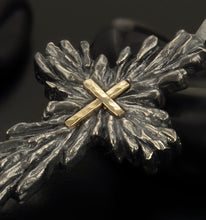 Mens Cross Pendant, Silver and 14K solid Gold Handmade Cross Pendant, Mens Cross Silver Handmade Pendant, Cross Jewelry, P-129