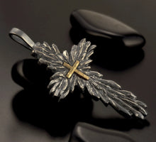 Mens Cross Pendant, Silver and 14K solid Gold Handmade Cross Pendant, Mens Cross Silver Handmade Pendant, Cross Jewelry, P-129