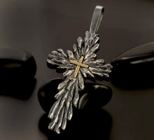 Mens Cross Pendant, Large Silver and 14K solid Gold Handmade Cross Pendant, Mens Cross Silver Handmade Pendant, Cross Jewelry, P-131-A