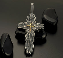 Mens Cross Pendant, Large Silver and 14K solid Gold Handmade Cross Pendant, Mens Cross Silver Handmade Pendant, Cross Jewelry, P-131-A