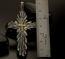 Mens Cross Pendant, Silver and 14K solid Gold Handmade Cross Pendant, Mens Cross Silver Handmade Pendant, Cross Jewelry, P-129