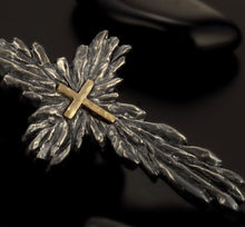 Mens Cross Pendant, Silver and 14K solid Gold Handmade Cross Pendant, Mens Cross Silver Handmade Pendant, Cross Jewelry, P-129