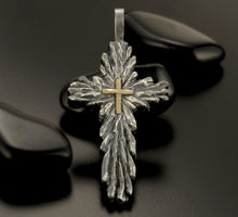 Mens Cross Pendant, Silver and 14K solid Gold Handmade Cross Pendant, Mens Cross Silver Handmade Pendant, Cross Jewelry, P-129