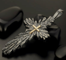 Mens Cross Pendant, Silver and 14K solid Gold Handmade Cross Pendant, Mens Cross Silver Handmade Pendant, Cross Jewelry, P-129