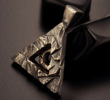 Unique Triangle Pendant in Oxidized Sterling Silver and copper, Rustic Dark Pendant for Men & Women, Silver Triangle Circle Pendant, P-135