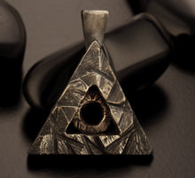 Unique Triangle Pendant in Oxidized Sterling Silver and copper, Rustic Dark Pendant for Men & Women, Silver Triangle Circle Pendant, P-135