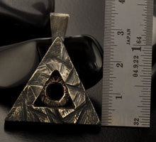 Unique Triangle Pendant in Oxidized Sterling Silver and copper, Rustic Dark Pendant for Men & Women, Silver Triangle Circle Pendant, P-135