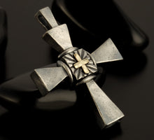 Mens Cross Pendant Silver and 14K Gold Handmade, Mens Cross Sterling Silver Handmade Pendant, Cross Jewelry, P-117