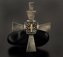 Mens Cross Pendant Silver and 14K Gold Handmade, Mens Cross Sterling Silver Handmade Pendant, Cross Jewelry, P-117