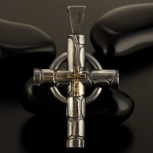 Unique Cross Pendant, Mens Cross Pendant Silver and 14K Gold Handmade, Cross Sterling Silver Handmade Pendant, Cross Jewelry, P-141