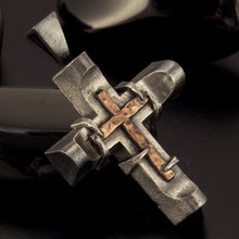Silver Cross Pendant, Mens Cross Sterling Silver Handmade Pendant, Silver and copper Handmade Cross Pendant, Cross Jewelry, P-142