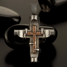 Silver Cross Pendant, Mens Cross Sterling Silver Handmade Pendant, Silver and copper Handmade Cross Pendant, Cross Jewelry, P-142