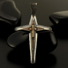 Handmade Cross Pendant, Cross Pendant, Mens Cross Sterling Silver and 14K Gold Pendant, Cross Jewelry, P-117-S