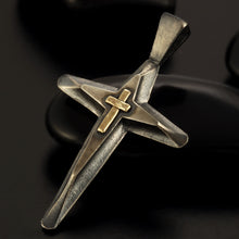 Handmade Cross Pendant, Cross Pendant, Mens Cross Sterling Silver and 14K Gold Pendant, Cross Jewelry, P-117-S