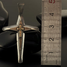 Handmade Cross Pendant, Cross Pendant, Mens Cross Sterling Silver and 14K Gold Pendant, Cross Jewelry, P-117-S