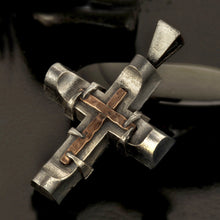 Silver Cross Pendant, Mens Cross Sterling Silver Handmade Pendant, Silver and copper Handmade Cross Pendant, Cross Jewelry, P-142