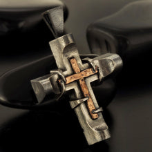 Silver Cross Pendant, Mens Cross Sterling Silver Handmade Pendant, Silver and copper Handmade Cross Pendant, Cross Jewelry, P-142