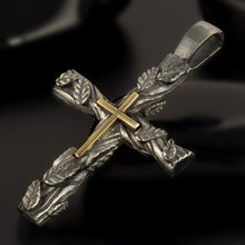 Mens Cross Pendant Silver & 14K Gold , P-121