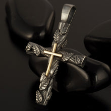 Mens Cross Pendant Silver & 14K Gold , P-121