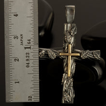 Mens Cross Pendant Silver & 14K Gold , P-121
