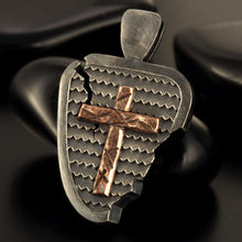 Mens Cross Pendant, Silver and copper Handmade Cross Pendant, Mens Cross Silver Handmade Pendant, Cross Jewelry, P-136