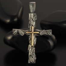 Mens Cross Pendant Silver & 14K Gold , P-121