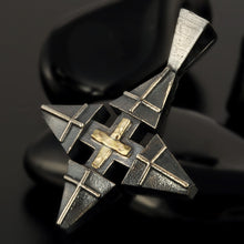 Cross Pendant, Mens Cross Sterling Silver and 14K Gold Pendant,Handmade Pendant, P-117-S