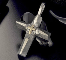 Men's Sterling Silver & 14K Gold Cross Pendant – Handmade Rustic Cross P-125