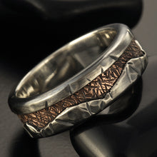 Rustic Mens Wedding Band, Sterling Silver & Copper Ring, RS-1192