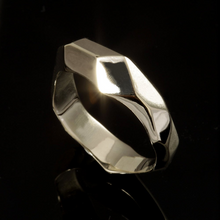 Faceted Silver Wedding Band, Geometric Unisex Sterling Silver Ring, RS-1041