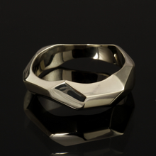 Faceted Silver Wedding Band, Geometric Unisex Sterling Silver Ring, RS-1041