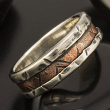 Men's Rustic Wedding Band, Sterling Silver & Copper Ring, RS-1080
