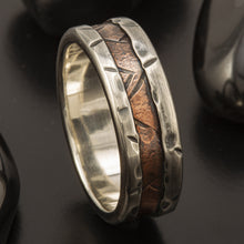 Men's Rustic Wedding Band, Sterling Silver & Copper Ring, RS-1080