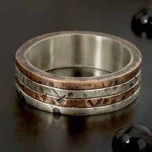 Mens Wedding Band, Sterling Silver & Copper Rustic Ring, RS-1126