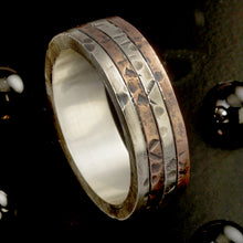 Mens Wedding Band, Sterling Silver & Copper Rustic Ring, RS-1126