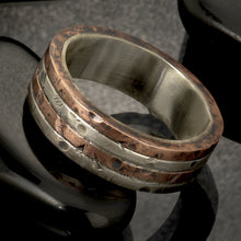 Mens Wedding Band, Sterling Silver & Copper Rustic Ring, RS-1126