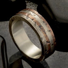 Mens Wedding Band, Sterling Silver & Copper Rustic Ring, RS-1126