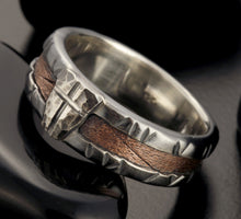 Rustic Mens Band, Man ring, Man cross Ring, Man Silver Ring, Engagement Band, Unique Bark Men's Ring,   RS-1162-B